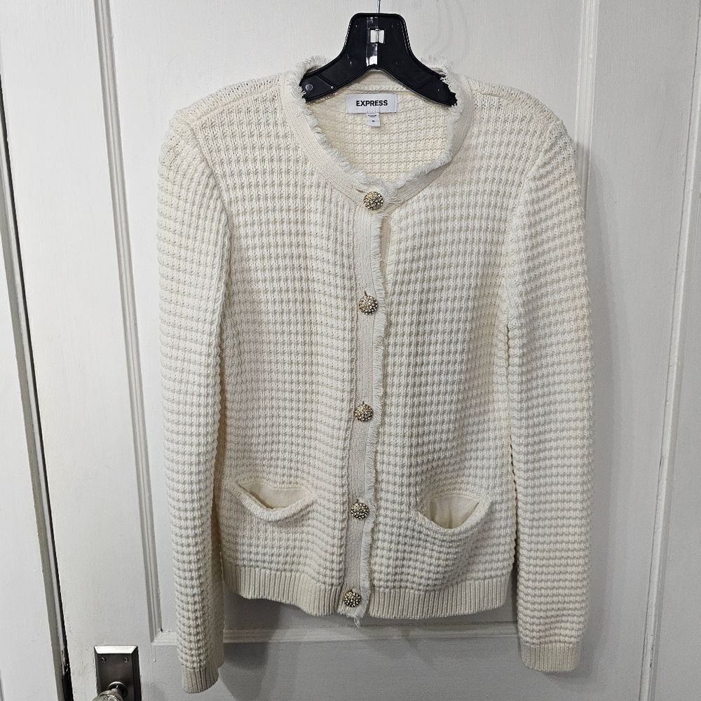 Express Cream Sweater With Gold Buttons, Sz Medium, Excellent Condition
